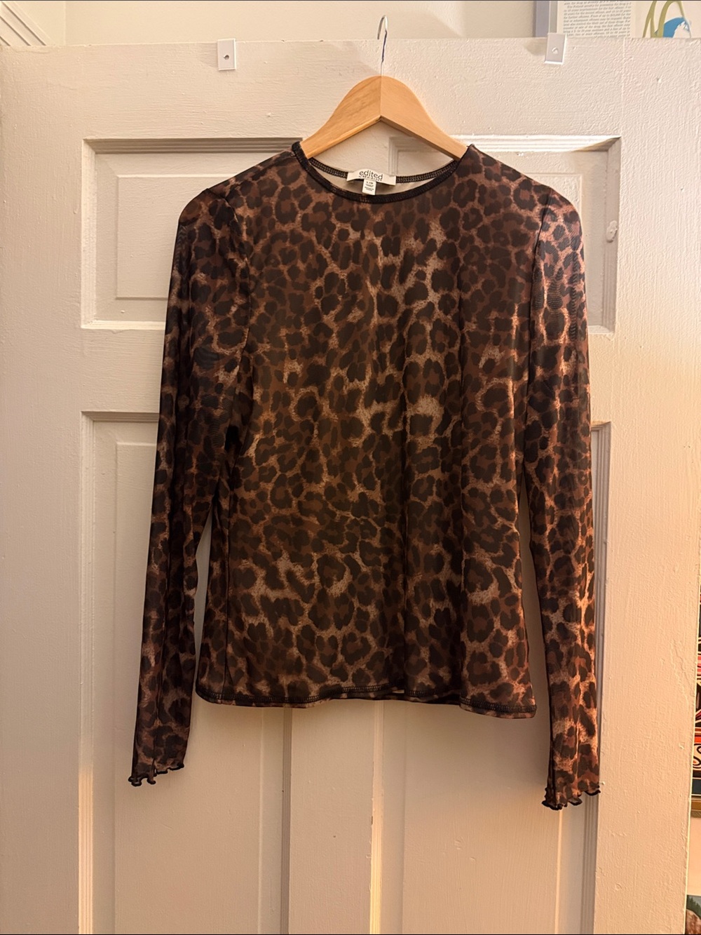 Leopard Print Sheer Long-Sleeve Top - Brown